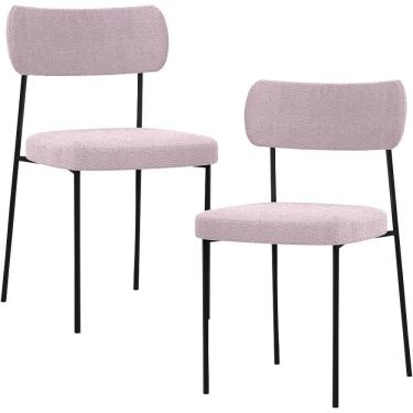 Imagem de Kit 02 Cadeiras Estofadas De Jantar Melina L02 Bouclê Rosê