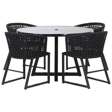 Imagem de 4 Cadeiras Corda Náutica Bali Mesa Tampo Ripado Jardim Preto
