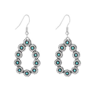 Imagem de LAFEALO Brincos exagerados com brincos e pingentes ocos em forma de gota turquesa oval retrô