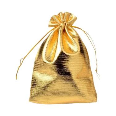 Imagem de Sacos De Armazenamento De Joias Em Papel Metalizado Dourado Com Cordão
