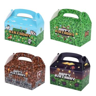 Imagem de 16 Peças Caixa de Lembrancinhas para Festa Pixel, 16x15,5x9cm Caixa de Presente Festa Jogo Sacolas Doces com Tema Pixel para Natal, Feriados, Aniversário (4 Estilos)