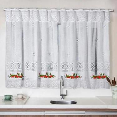 Imagem de Cortina Renda Cozinha 2,00 Lag. X 1,20M Alt Morango Branca - Interlar
