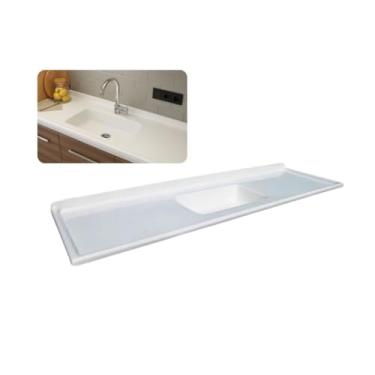 Imagem de Pia de Cozinha Mármore Sintético Bege Cuba Fibra 55x120cm (Branco)