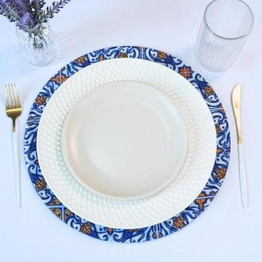 Imagem de Kit 2 Pçs Capa Sousplat Allegra Estampado Tecido Microfibra e Base MDF