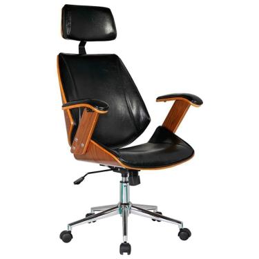 Imagem de Cadeira De Escritório Presidente Giratória Madeira Liziê R02 Sintético Preto - Mpozenato