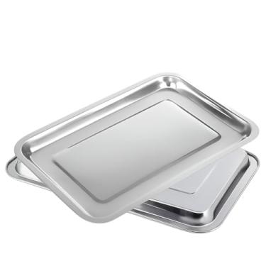 Imagem de BANDEJA INOX CAFE RETANGULAR 40X30CM RASA TRAVESSA RESTAURANTE SALADA PORCAO BAR MESA GRANDE