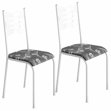 Imagem de Kit 2 Cadeiras 542 Sala Jantar Cozinha Pés Aço Tubular Floral Branco