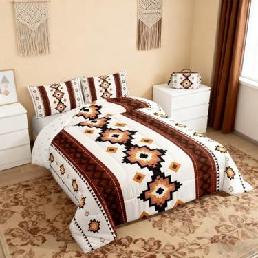 Imagem de Castle Fairy Conjunto de edredom asteca boêmio, étnico, retrô, exótico, estilo nórdico, moderno, branco, preto, marrom, 3 peças com 2 fronhas