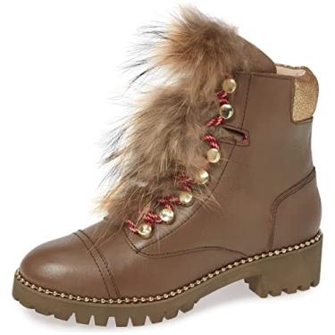 Imagem de Cecelia New York Trekker Mustang Gold Multi Fur Lace Up Hiker Combat Booties (6, Gold Natural Multi Fur)