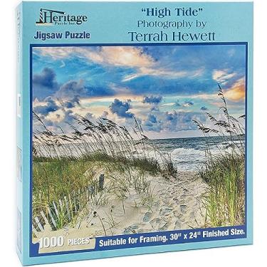 Imagem de Heritage Puzzle Inc. Quebra-Cabeça Heritage Puzzle High Tide Beach Ocean Para Adultos, 1.000 Peças, Emoldurável, 30" X 24", Quebra-Cabeças Costeiros Relaxantes - Cena Serena Em Uma Praia Arenosa Po