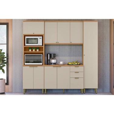 Imagem de Cozinha Modulada Completa Selene 4 Peças (2aéreos+1paneleiro+1torrequente) Cp09 Jequitiba-off White Fosco - Linea