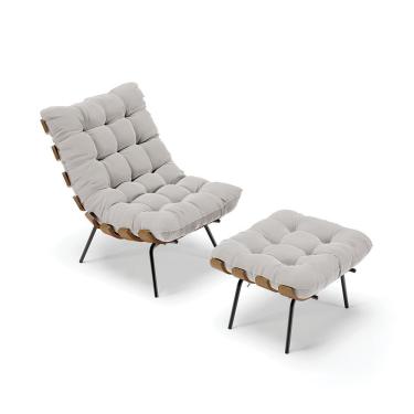 Imagem de Kit 01 Poltrona E 01 Puff Costela Veludo Cinza