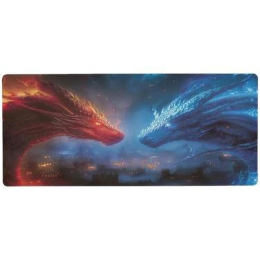 Imagem de SEHANY Red and Blue Dragons Tapete de mouse grande 80 x 30 cm antiderrapante para jogos com base de borracha de 3 mm de espessura, protetor de mesa para laptop, desktop, escritório e casa