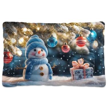 Imagem de SEHANY Cama de Natal com flocos de neve, boneco de neve, para cães, gatos, com fundo antiderrapante, para canil, colchão macio, lavável, para cães pequenos, médios e grandes, gatos, 61 x 45 cm