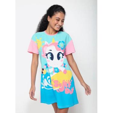 Imagem de Camisola Manga Curta Viscolycra Feminina Unicórnio Aloha - Puket, PP