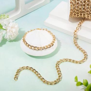 Imagem de Correntes de alumínio de 4,57 jardas/5 m de largura 0,26 polegadas/6,5 mm de largura, não soldada, material de fabricação de joias para colar faça você mesmo, pulseira, chaveiro, decoração dourada