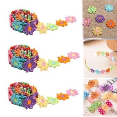 Imagem de 1 rolo de renda de margarida de 90 cm, renda colorida de margarida, adequada para tricô, fita de bordado de casamento, patchwork artesanal DIY, suprimentos de costura e artesanato (3 peças)