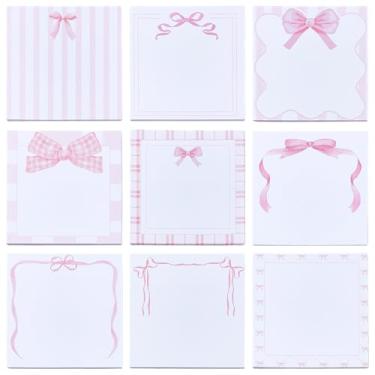Imagem de SUPERFINDINGS 18 blocos, 9 estilos, laço rosa, notas adesivas de 8,5 x 8,15 cm, blocos de notas autoadesivos, blocos de notas adesivas para mesa de escritório, suprimentos, total de 540 folhas (30