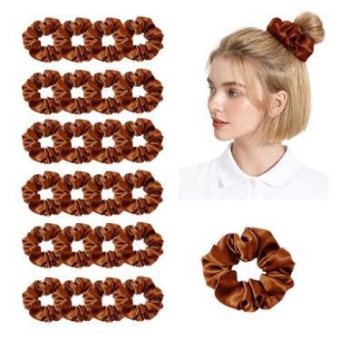 Imagem de Pacote com 24 elásticos elásticos de cetim para mulheres, laços de cabelo de seda sedosa, suporte de rabo de cavalo, cordas de laço, elásticos acessórios de laço