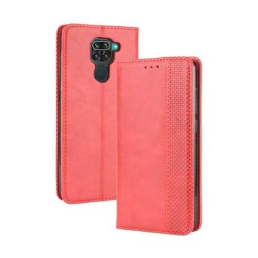 Imagem de Capa flip de couro para XIAOMI Redmi Note 9,Flip magnético retro,Caso de telefone de couro PU,Design de carteira com 3 slots de cartão e 1 clipe de dinheiro -Red