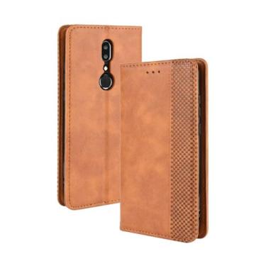 Imagem de Capa flip de couro para SHARP Aquos V,Flip magnético retro,Caso de telefone de couro PU,Design de carteira com 3 slots de cartão e 1 clipe de dinheiro -Brown