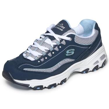 Imagem de Skechers D'Lites-Life Saver Tênis feminino com cadarço de espuma viscoelástica, Azul-marinho/branco, 9 Wide