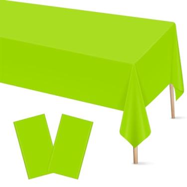 Imagem de Mulbozy Toalha de mesa de plástico verde limão descartável, pacote com 4, toalhas de mesa retangulares de 137 × 272 cm, capa de mesa de plástico verde para decoração de festa