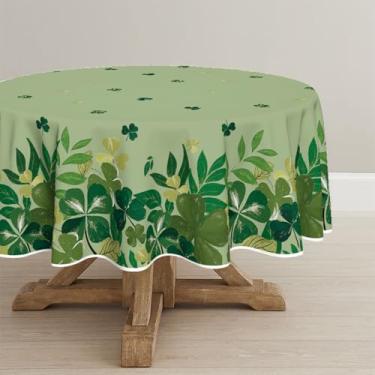 Imagem de Horaldaily Toalha de mesa redonda para Dia de São Patrício, 177 x 177 cm, folhas de trevo verde, pintura floral, estilo lavável, sazonal, para decoração de festa, piquenique, jantar