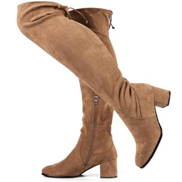 Imagem de Vipost Botas femininas de cano alto com 6,3 cm de largura na panturrilha, de camurça, acima do joelho, salto grosso, bico redondo, com zíper lateral, moda outono inverno 2025, Marrom leitoso, 5.5 Wide