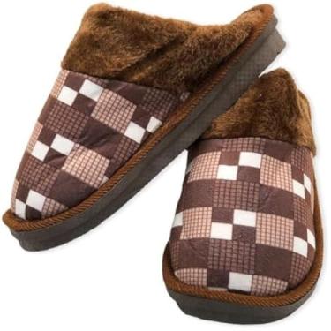 Imagem de Pantufa masculina confortavel, interior macio, xadrez marrom, para casa, numero 40/41, leve, e aconchegante