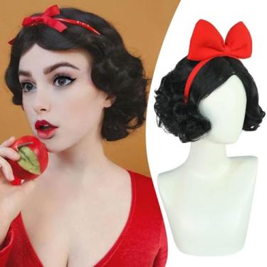 Imagem de Perucas pretas curtas para mulheres, cabelo sintético encaracolado resistente ao calor para festas diárias de Halloween, cosplay