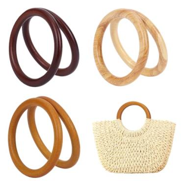 Imagem de PH PandaHall 6 peças de alças redondas de madeira, alça circular rústica de 12 cm, alças decorativas feitas à mão para bolsas de crochê, bolsas de macramê, canudos, sacos de praia, 3 cores