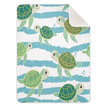 Imagem de Qilmy Cobertor de bebê de tartarugas marinhas 76 x 101 cm, cobertor infantil de algodão macio para meninos e meninas, cobertor infantil leve e quente para berço, carrinho de bebê, soneca