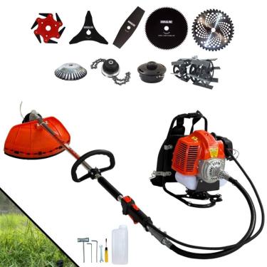 Imagem de Roçadeira Costal Terra GRC430 2T 43cc 1,7HP Com Carretel + Facas 2 Pontas, 3 Pontas, 6 Pontas, 40 Dentes de Vídea, 80 Dentes, Trimmer, Escova e Enxada