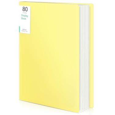 Imagem de Phyxin Fichário de portfólio, pasta de 80 bolsos 21,6 x 28 cm, exibindo fichário de 160 páginas com mangas de plástico, pastas de plástico para mulheres e homens, estudantes, professores, amarelo