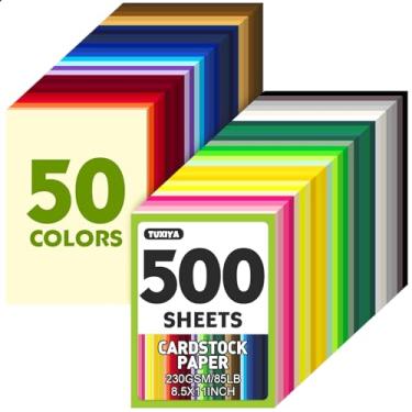 Imagem de 500 folhas de papelão colorido de 21,6 x 28 cm, 50 cores sortidas 230 g/m2/38,6 kg, papel para impressão, fabricação de cartões, artesanato DIY, material escolar infantil, decorações de festa