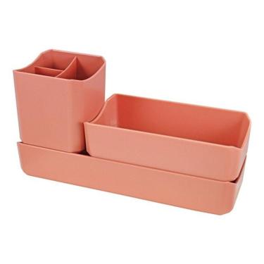 Imagem de Organizador De Mesa- Maquiagem - Porta Treco - Caneta 3 Peças Linha Loft Salmão