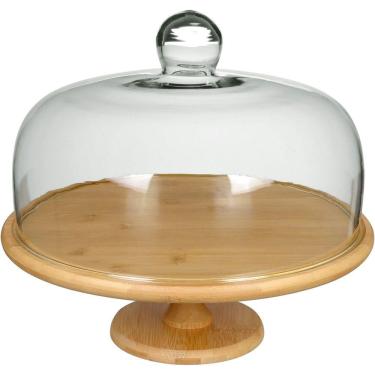 Imagem de Prato Bolo Boleira Redondo Home&co Tampa Vidro Bambu 30x33cm