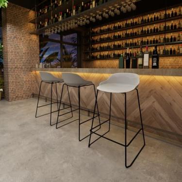 Imagem de LESHI Conjunto de 4 bancos de bar com altura de 66 cm, banquetas modernas de cozinha com base de metal, cadeiras de bar para cozinha, cinza claro