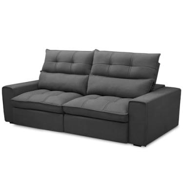 Imagem de Sofá Retrátil Reclinável Para Sala de Estar Living 210cm Dimas F04 Veludo Grafite - Lyam Decor
