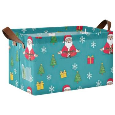 Imagem de Caixa de armazenamento grande para armazenamento de cobertor, cestas para decoração para armazenamento de quarto e organização de 17 x 29 x 25 cm, pose de ioga de Papai Noel, pacote com 2
