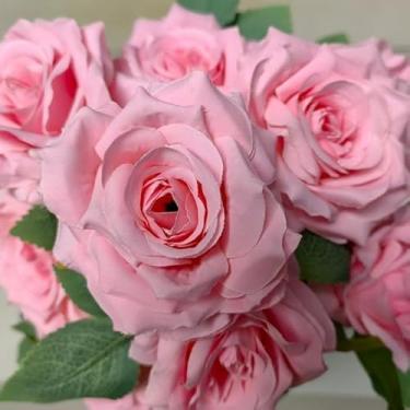 Imagem de Rosa de Diamante Artificial com 9 Flores Grandes – Buquê de Seda para Casamento e Decoração(2,Rosa Escuro)