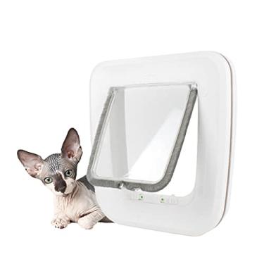 Imagem de Latro de cachorro gato Montagem em parede Porta fechamento automático para segurança animais estimação - trava deslizante 4 vias bloqueável ambas as direções abertura com vedação pincel resistente às