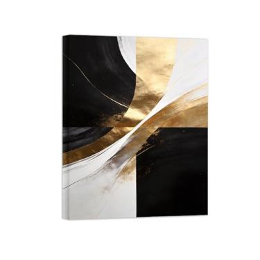 Imagem de Impressões abstratas em tela-Quadro texturizado para parede-Preto branco e dourado-Pintura moderna para sala de estar 50x65cm Tela Embrulhada