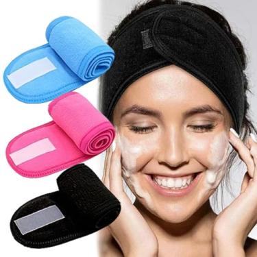 Imagem de Aplique máscara facial especial para salão de beleza, faixa de cabelo, toalha de secagem rápida, lavagem facial, maquiagem, faixas de cabelo, 61 x 8,5 cm (3 peças, estilo 2)