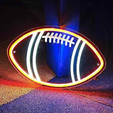Imagem de Placa de néon de futebol de rúgbi, bares, salas de jogos e cavernas masculinas, presente para fã de futebol de rúgbi laranja, placa brilhante de luzes neon de acrílico, decoração de quarto infantil de