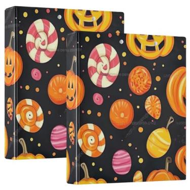 Imagem de Pasta de arquivo redonda com 3 anéis para fichário preto para doces e abóboras de Halloween para material escolar e de escritório, 1 pacote