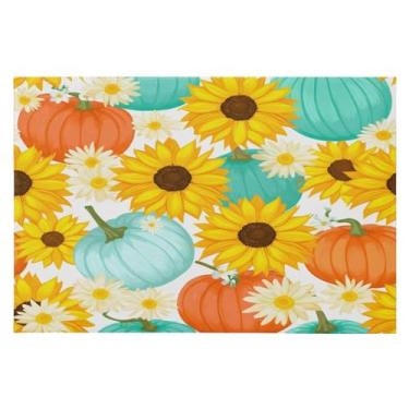 Imagem de Wassud Abóboras Tapete de porta de girassol 61 x 89 cm, tapete de área lavável antiderrapante com suporte de borracha, tapete macio e macio para sala de estar, quarto, entrada, entrada