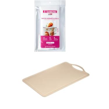Imagem de Conjunto de 1 Tábua Bege Plástica de Corte para Alimentos + 1 Saco Hermetico Transparente 3 Litros