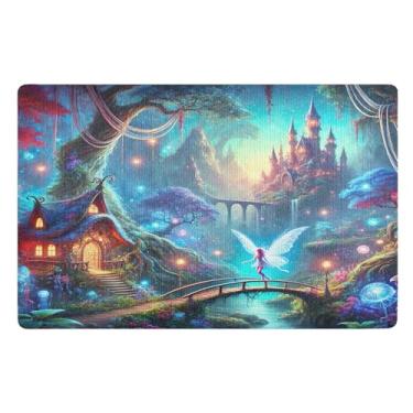 Imagem de Joisal Fairy Castle Galaxy Tapete de boas-vindas roxo para porta da frente, tapetes para entrada absorvente de casa 81 x 50 cm